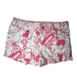 Lilly‎ Pulitzer Spin the Bottle Party Print Pink Red White Chino Shorts Sz 2